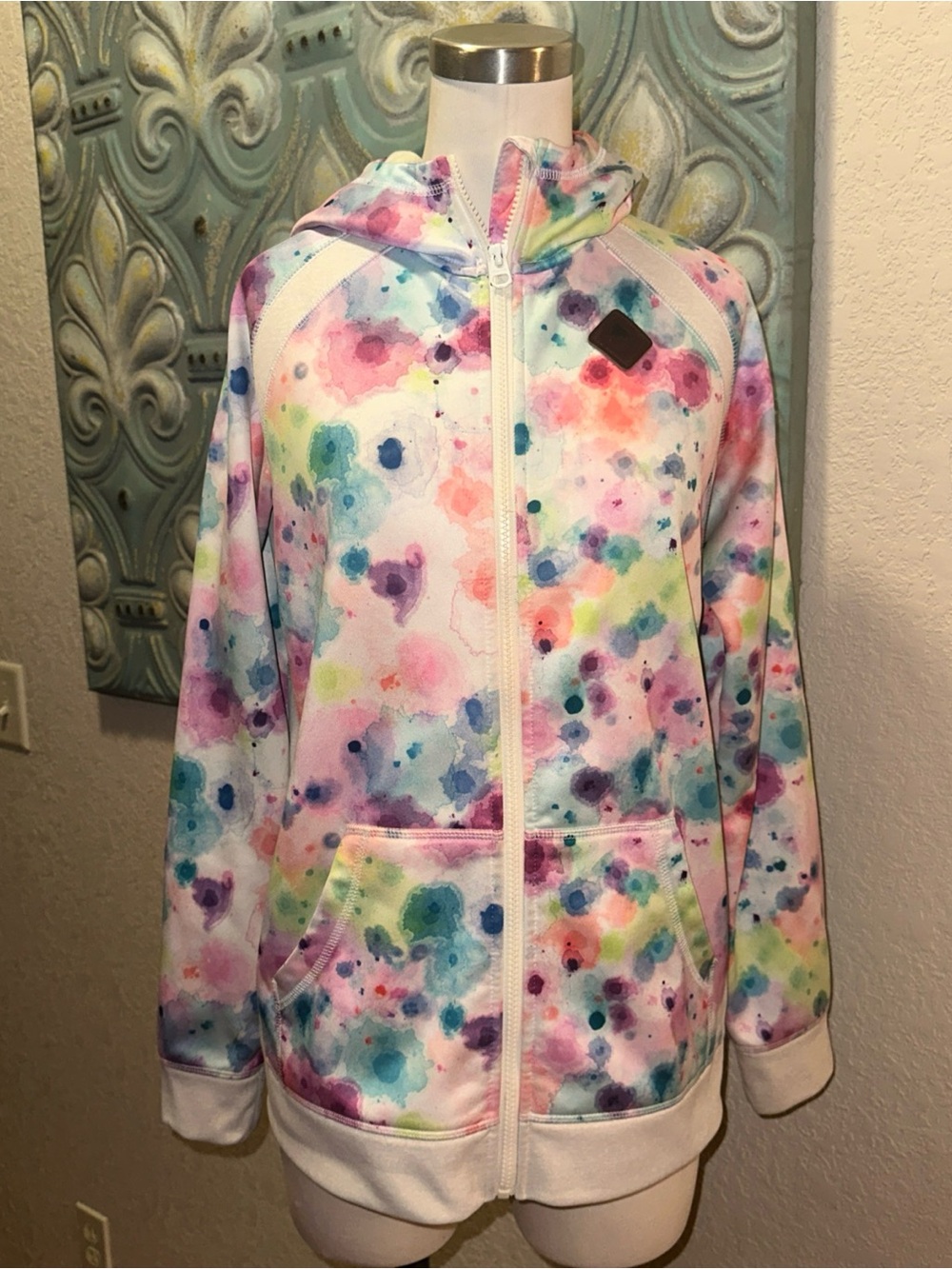 Burton Girls XL Scoop FZ Hoodie Drip Dye DryRide Fleece Water Repellent Snow